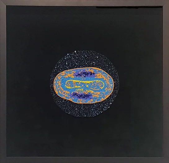 Ruth Cuthand, "Reserving: Smallpox" 2018, Glass beads, thread, backing, 18" x 18"