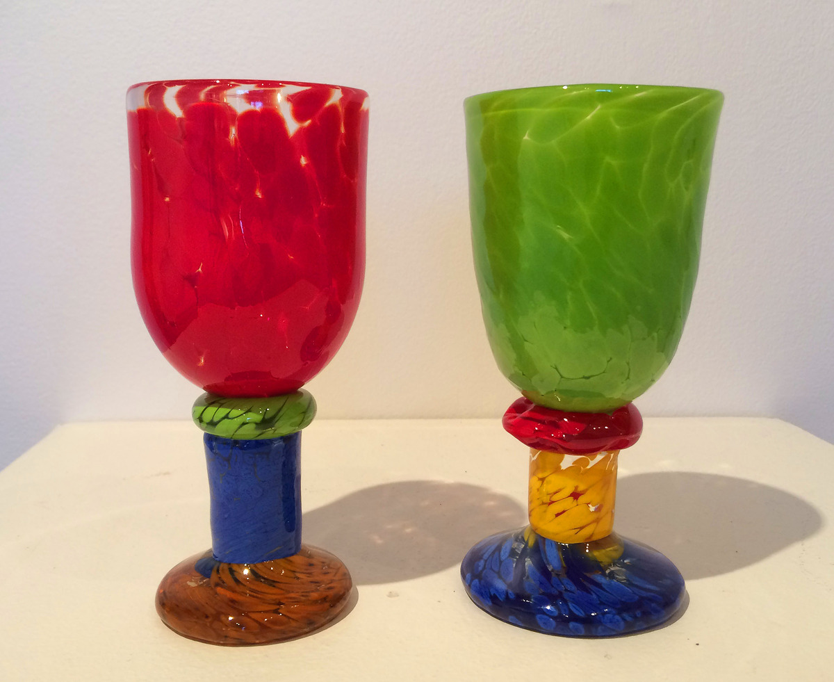 Bonny Houston, “Jitterbug Goblet 1 & 2”, blown glass, 18 H x 8 W x 8 D cm, A reference to a Cab Calloway song from 1930's.