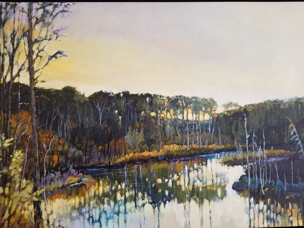 Cheryl Tuck-Tallon, Spruce River Summer Night; Acrylic on canvas; 24x36; $1775 framed; $1500 unframed