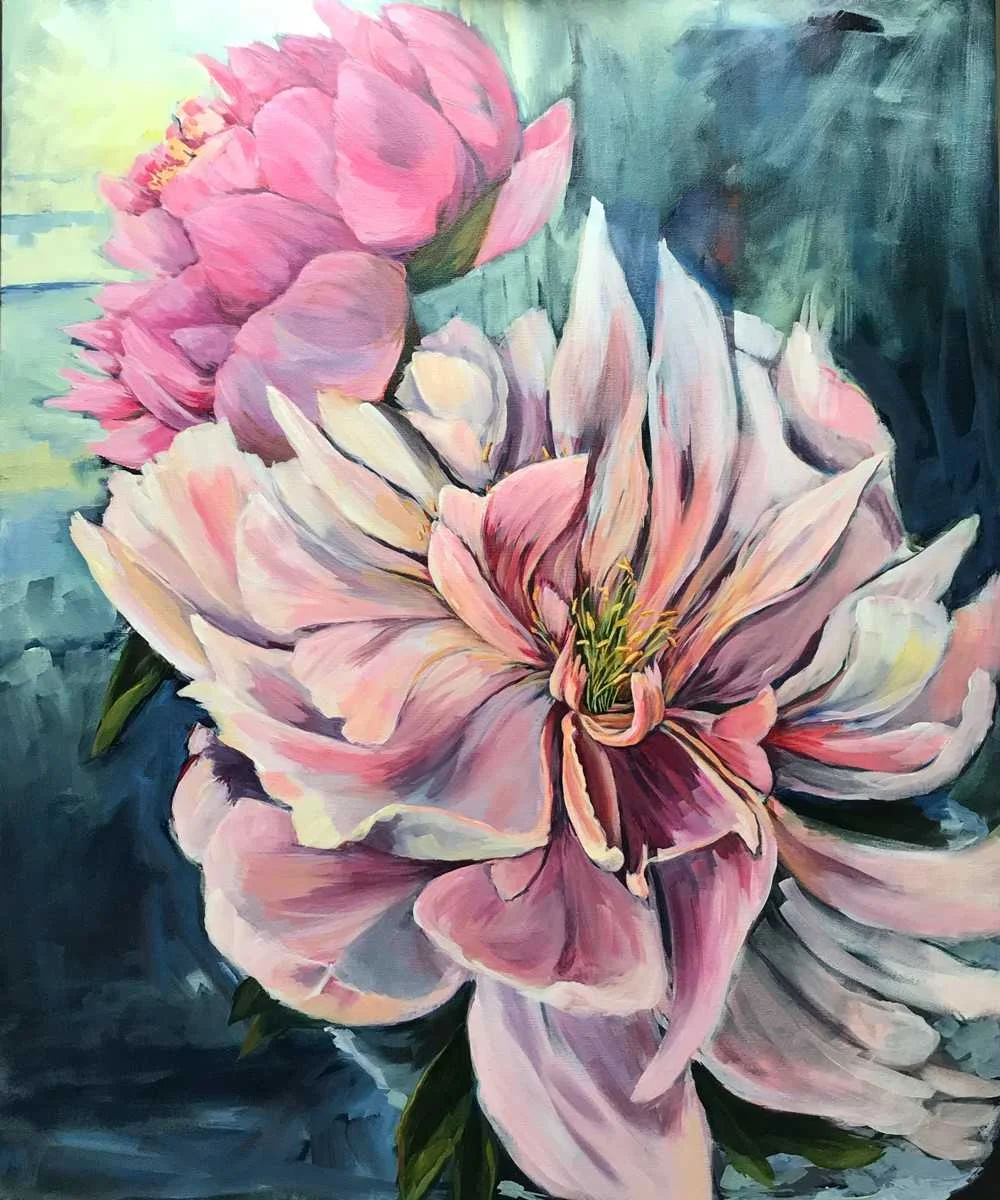 Diane Larouche-Ellard, Peonies, 30x36" acrylic on canvas, $980