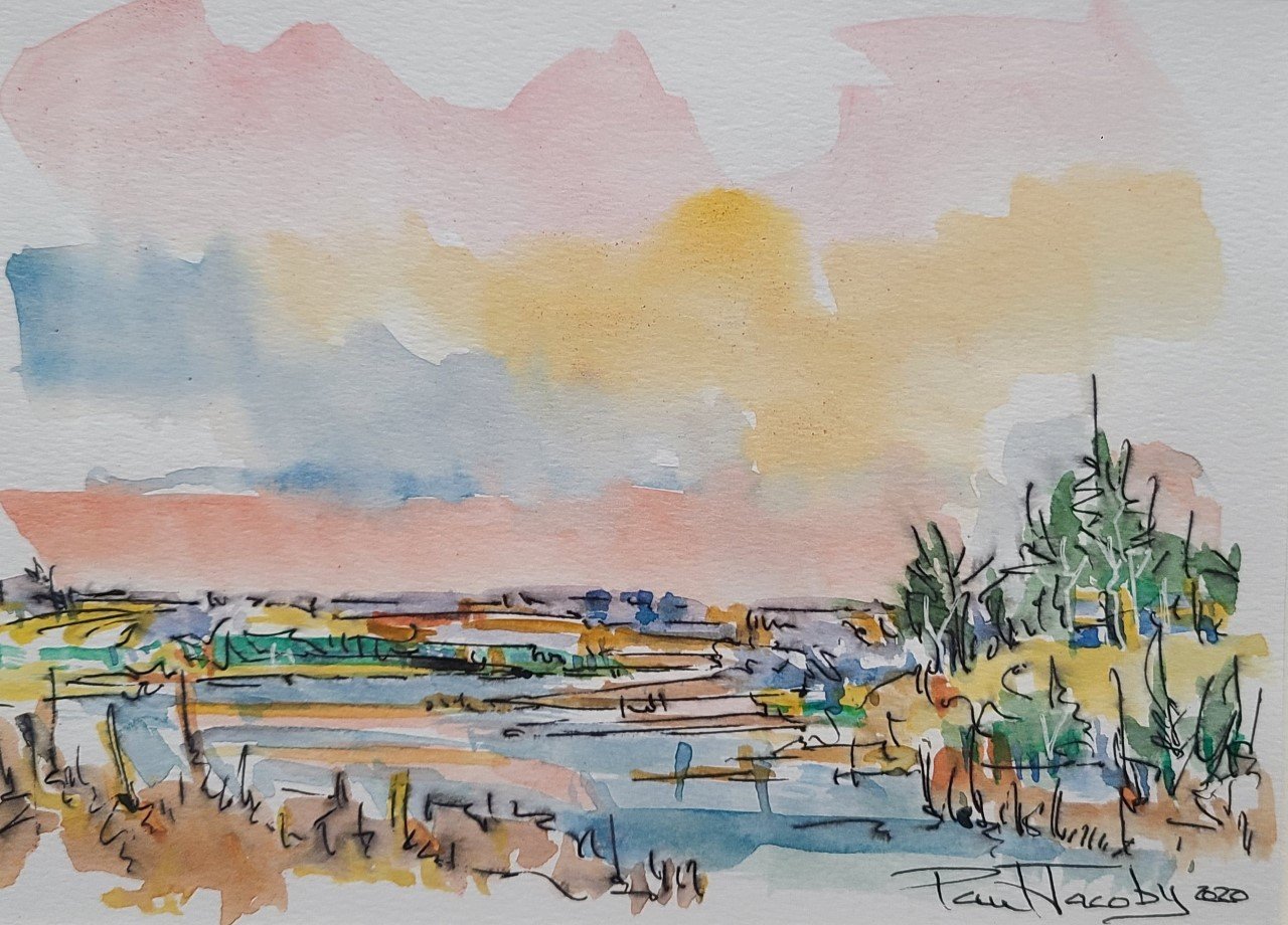  Paul Jacoby, “Landscape II”, watercolour on paper, 5 1/2" x 7 1/2", $100, matted 