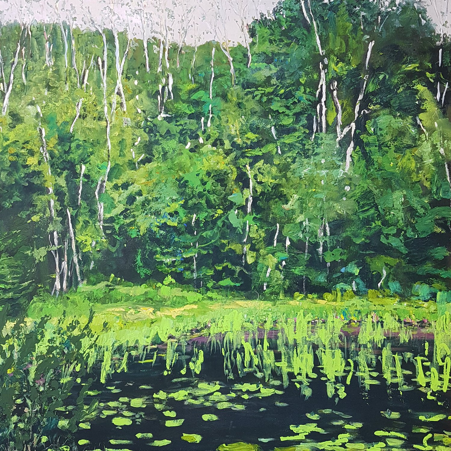 Rebecca Perehudoff, "Green Pond 21", 2021, acrylic on canvas, 41 1/2" x 41 1/2"