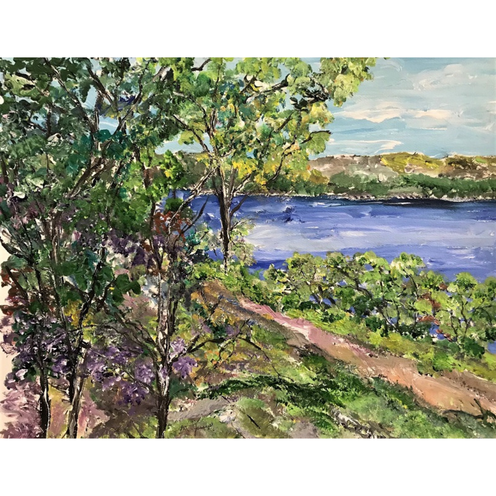 Marge Jessop , “By The Lake #7”, acrylic on paper, 18x20”, $225, framed, available at Traditions Hand Craft Gallery