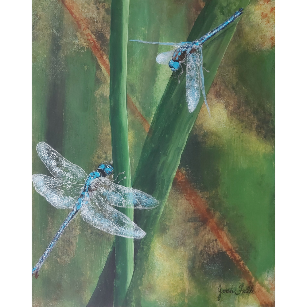 Joan Falk, “Dragonfly Summer”, acrylic on canvas, 16x20”, $450, available at And Art Gallery