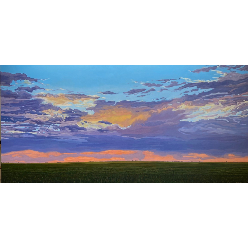 Gordon Lewis, “Magic Hour”, oil on canvas, 30x60”, $4,670, framed, available at Assiniboia Gallery