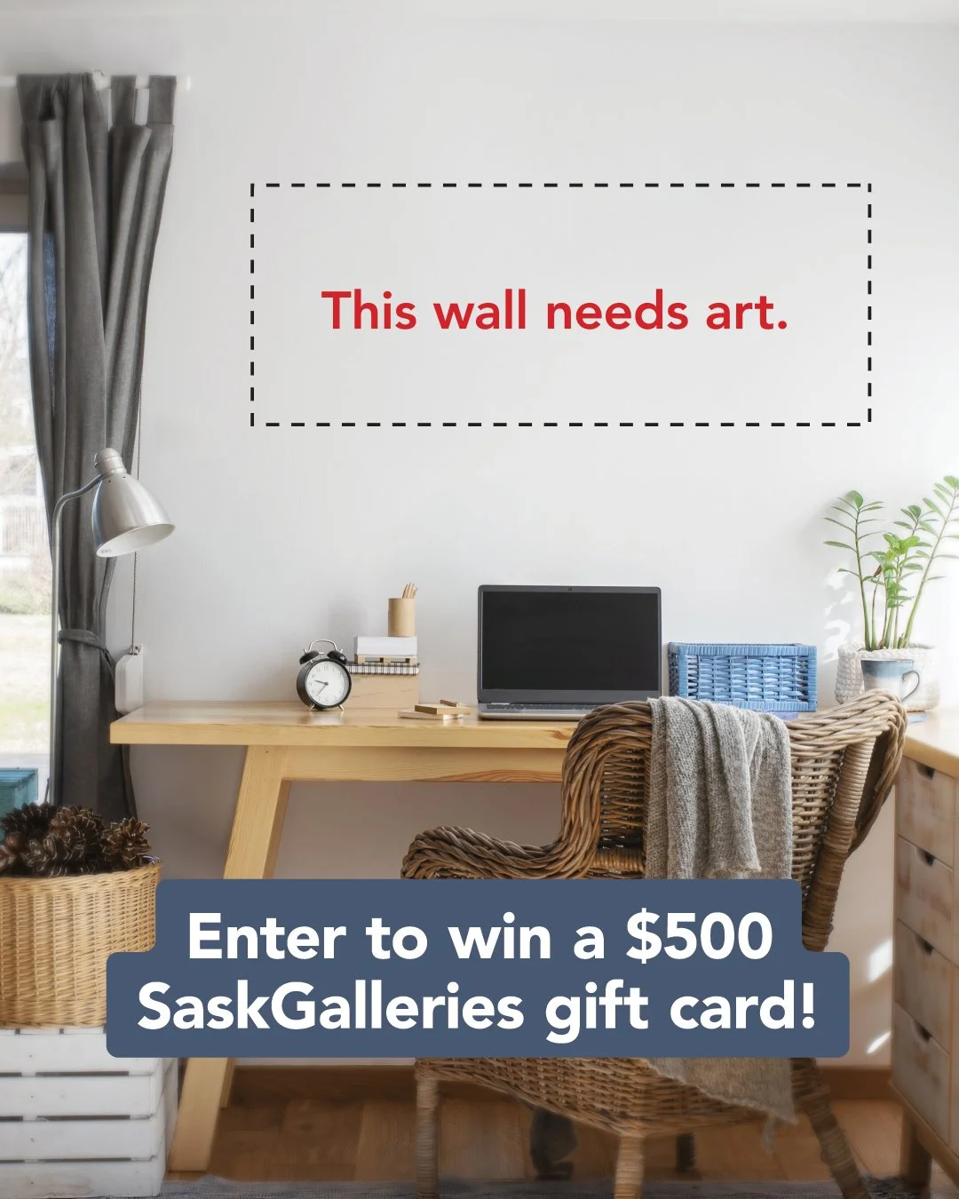 🎁You could win a $500 SaskGalleries Gift Card🎁 

Discover original art for your home office with a $500 SaskGalleries gift card. 

To Enter: 
1️⃣Like this post 
2️⃣Comment below with the room in your home that needs original art 

Tag a friend with