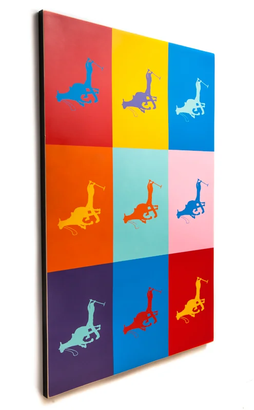 'Logo' original artwork by artist, Enjoy Denial. Aerosol on wood panel. 2019