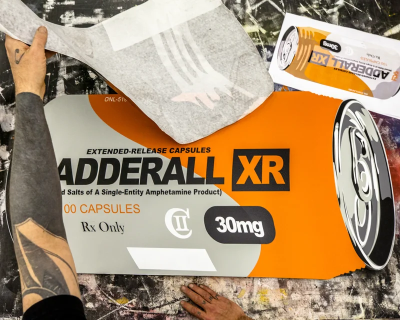 Enjoy Denial in studio preparing for his exhibition 'Shelf Medication' Jan 2019