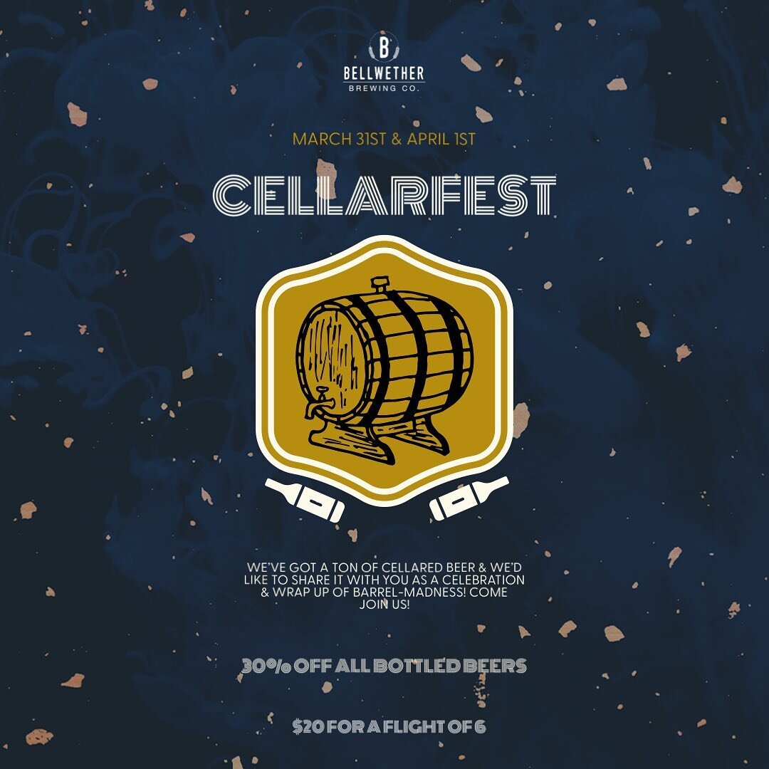 CellarFest begins tomorrow! 
$20 for a flight of 6 beers with 16 available + 30% off all bottled beers!
.
Come grab a flight or two &amp; then head home with a bottle for later. 👌🏻
.
.
#bellwetherbrewing #spokane #wabeer #cellarbeer #meetonmonroe