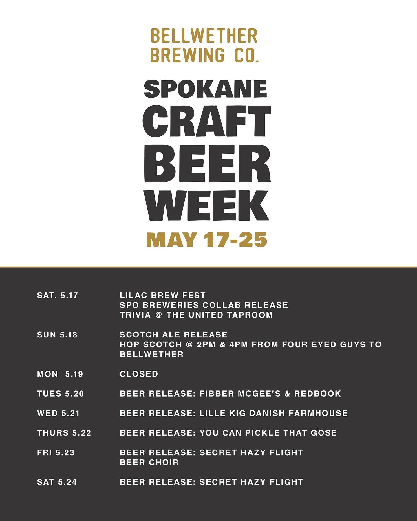 SPOKANE CRAFT BEER WEEK
@spokanecraftbeerweek is coming up May 17-25 & we’re glad to see it back!
This week is meant to be a celebration of all the great beer you can find in our lovely city & how breweries help shape community &