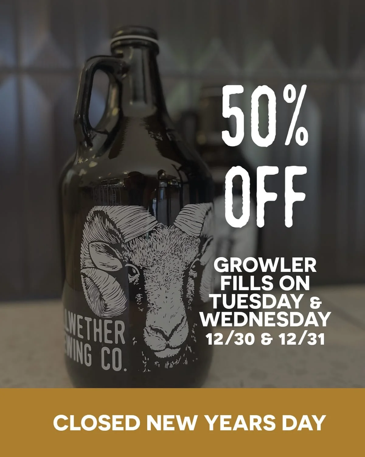 50%off growler fills Today &amp; Tomorrow!
Both locations are open🍻

2-8pm @theunitedbuilding 
3-9pm at Monroe
.
Happy New Year!
.
.
#bellwetherbrewing #spokane #drinklocal #wabeer #spokanebeer