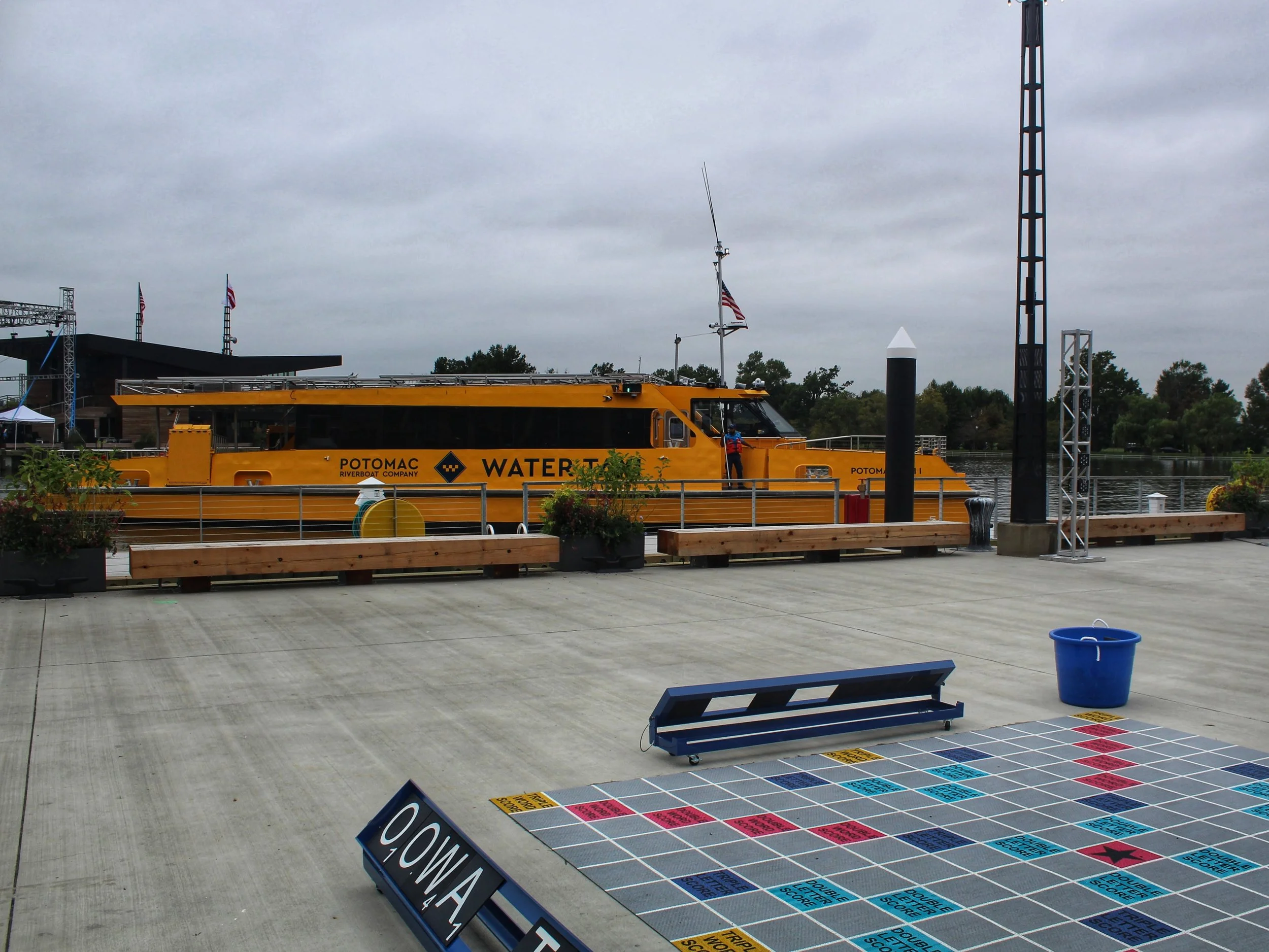 Life-sized board games at the water taxi landing.