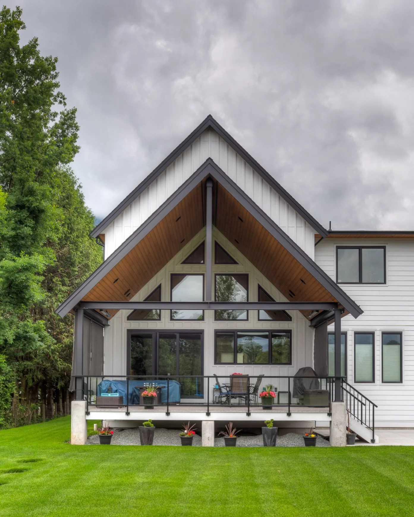 A beautiful mix of wood soffit, @jameshardie board and batten, and Hardie horizontal siding made this space feel bright, clean, and rugged all at the same time. 
#weatherproexteriorsca #familybusiness #locallyowned #sidinginstallation #sidinginstall