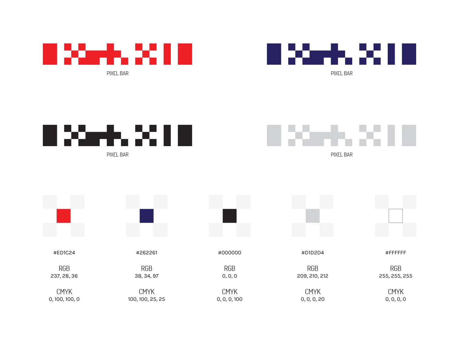 "Pixel Bar" design element (inspired by braille)&nbsp;and color palette.