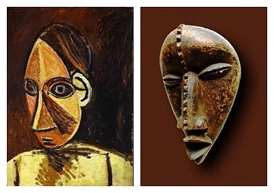 Picasso and the Cubists were inspired by African art. LEFT: Pablo Picasso, 'Head of a Woman', 1907 (oil on canvas) RIGHT: Dan tribal mask from West Africa