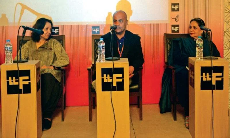 Nighat Mir, Quddus Mirza and Noorjehan Bilgrami at a session on Imran Mir. — White Star