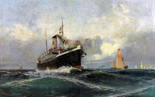 “Yolcu Gemisi”, 1903, 65x100 cm, tuval üzerine yağlıboya, Fotoğraf: © Antik A.Ş. arşivi. 