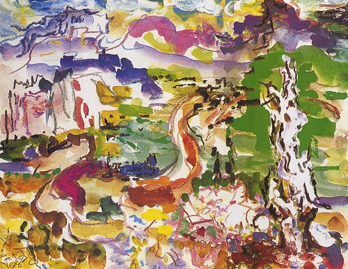 Peyzaj, kâğıt üzerine karışık teknik, 32x40.5 cm, 1976