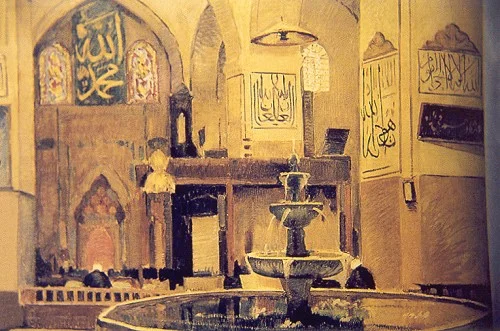 Bursa Ulucami İçi, 1926, 98x84 cm, tuval üzerine yağlıboya (İstanbul Ticaret Odası)