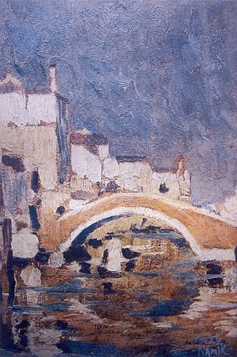 Venedik’te Köprü, 1921, 16.5x26 cm, duralit üzerine yağlıboya (Özel Koleksiyon) (Rona. s 64)