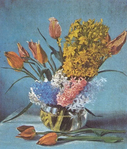Lale ve Sümbüller, tuval üzerine yağlı boya, 55x46 cm (İstanbul Resim ve Heykel Müzesi)