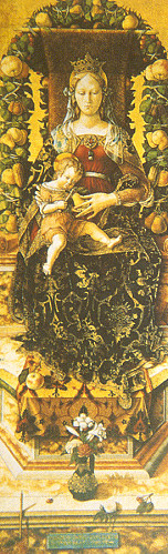 Carlo Crivelli (1433-1495) "Mumlu Madonna" 1490 Ahşap üzerine yağlıboya, 218 x 75 cm (Milan Pinacoteca Brera)