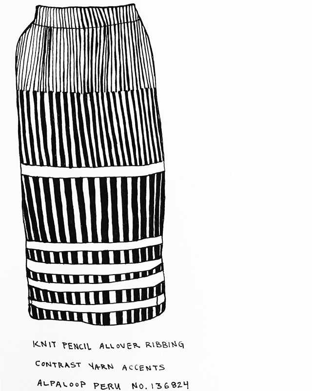 Rachel Comey Boundless Skirt.
&mdash;
#rachelcomey #stripes #knits #retailfashion #madeinperu #blackandwhite #drawing #dailydraw #penandpaper #illustration #drawnbysarah