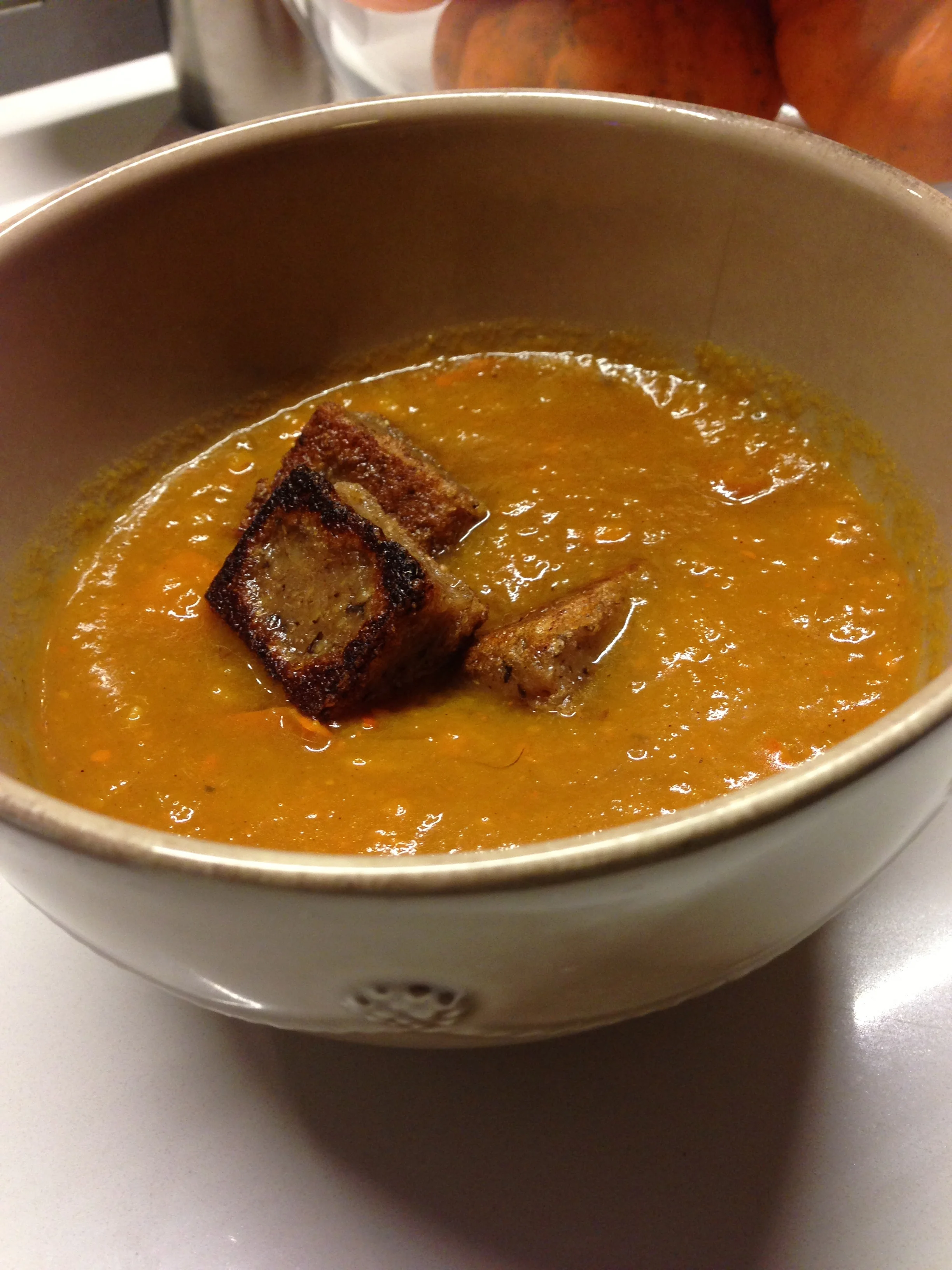 Kabocha Squash Soup and Cinnamon Raisin Mochi