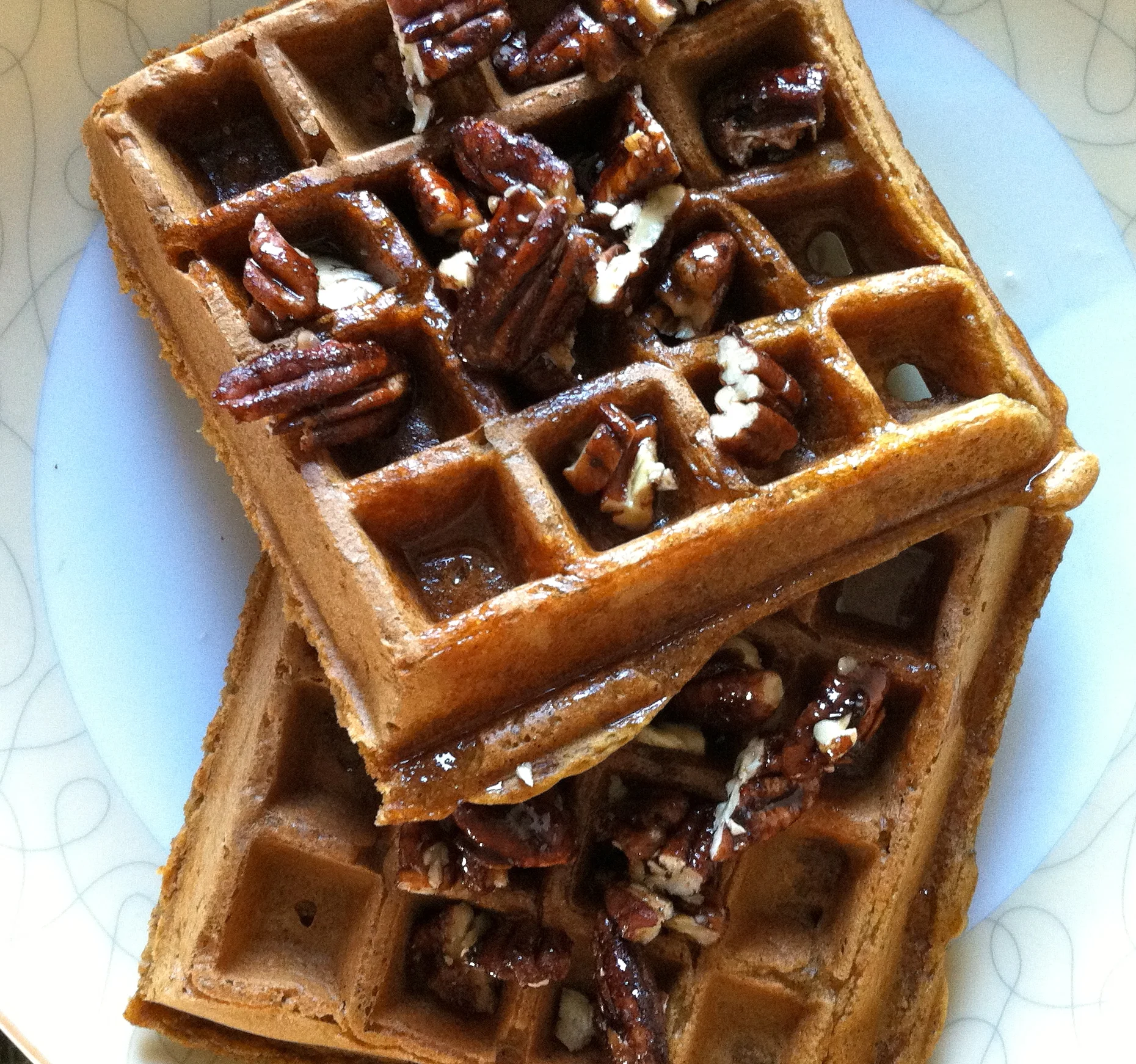 Vegan Pumpkin Waffles With Spiced Pecans