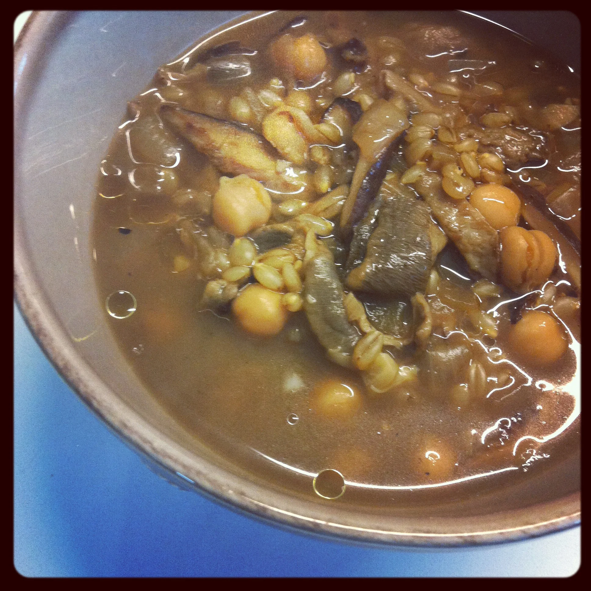 Vegan Shiitake Porcini Barley and Chickpea Soup