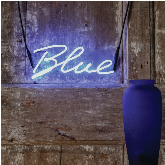 'Blue' neon sign from The Letter Room. 