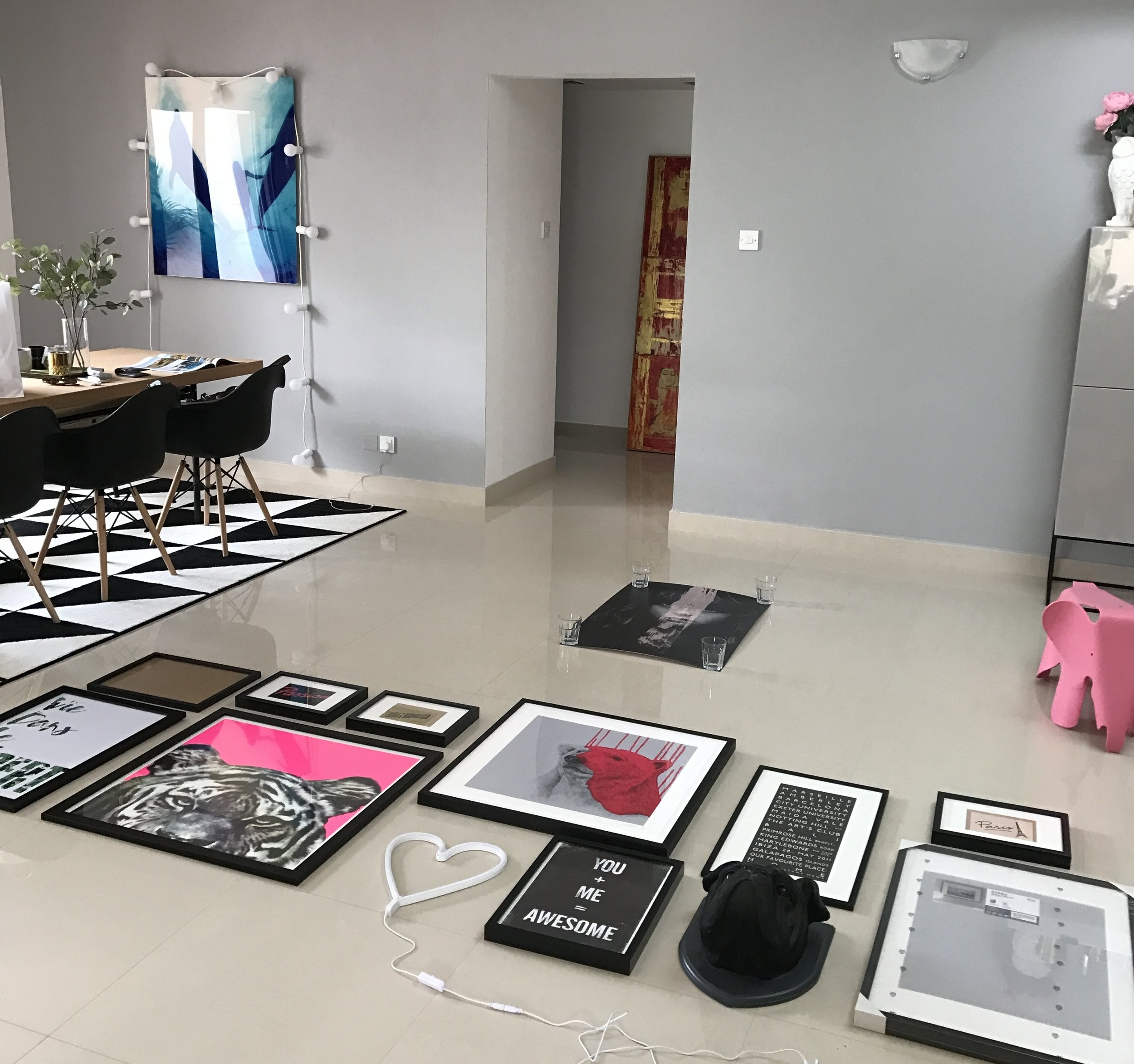Preparation is key even when aiming for imperfection, so laying out your gallery on the floor first is a good way to visualise how it will look hung... and you can make changes before drilling. 