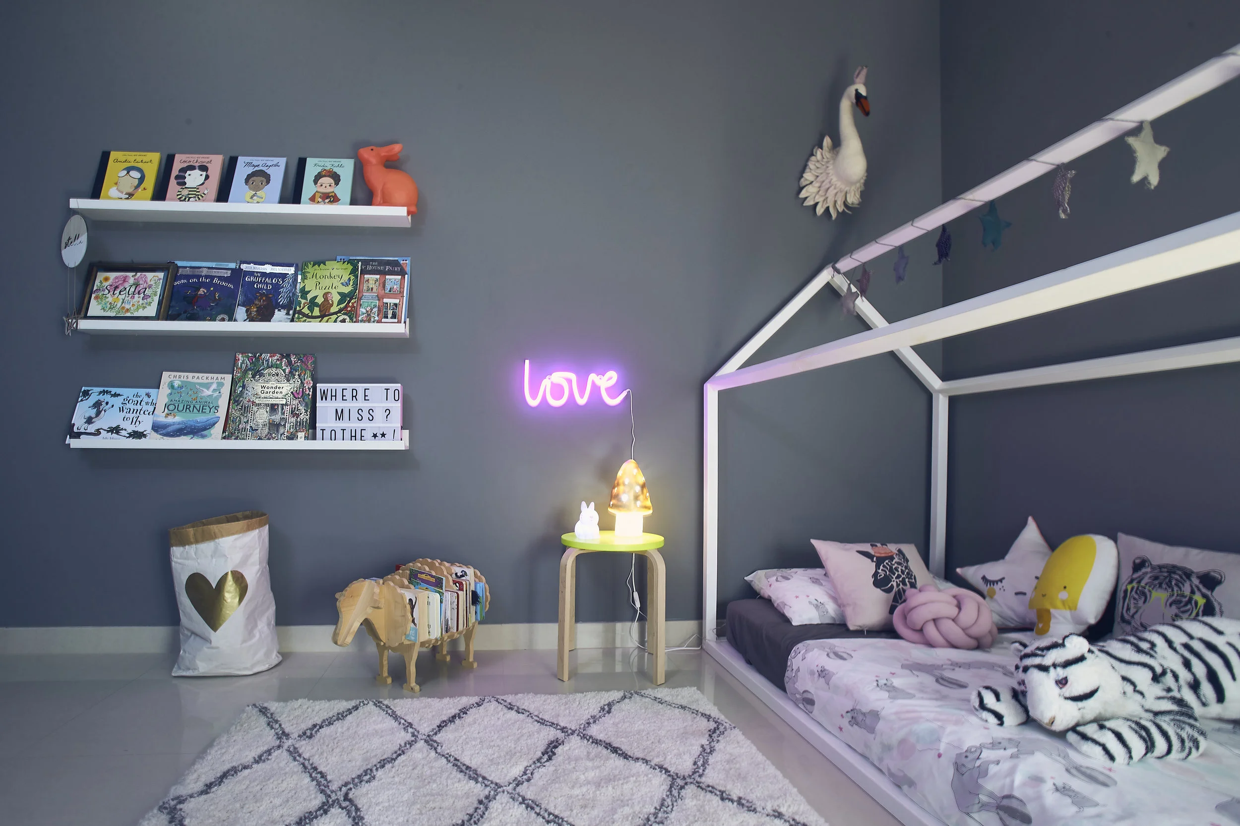Stella’s favourite piece: the LOVE neon sign. Photo credit: Aiza Domingo for Baby & Child Magazine