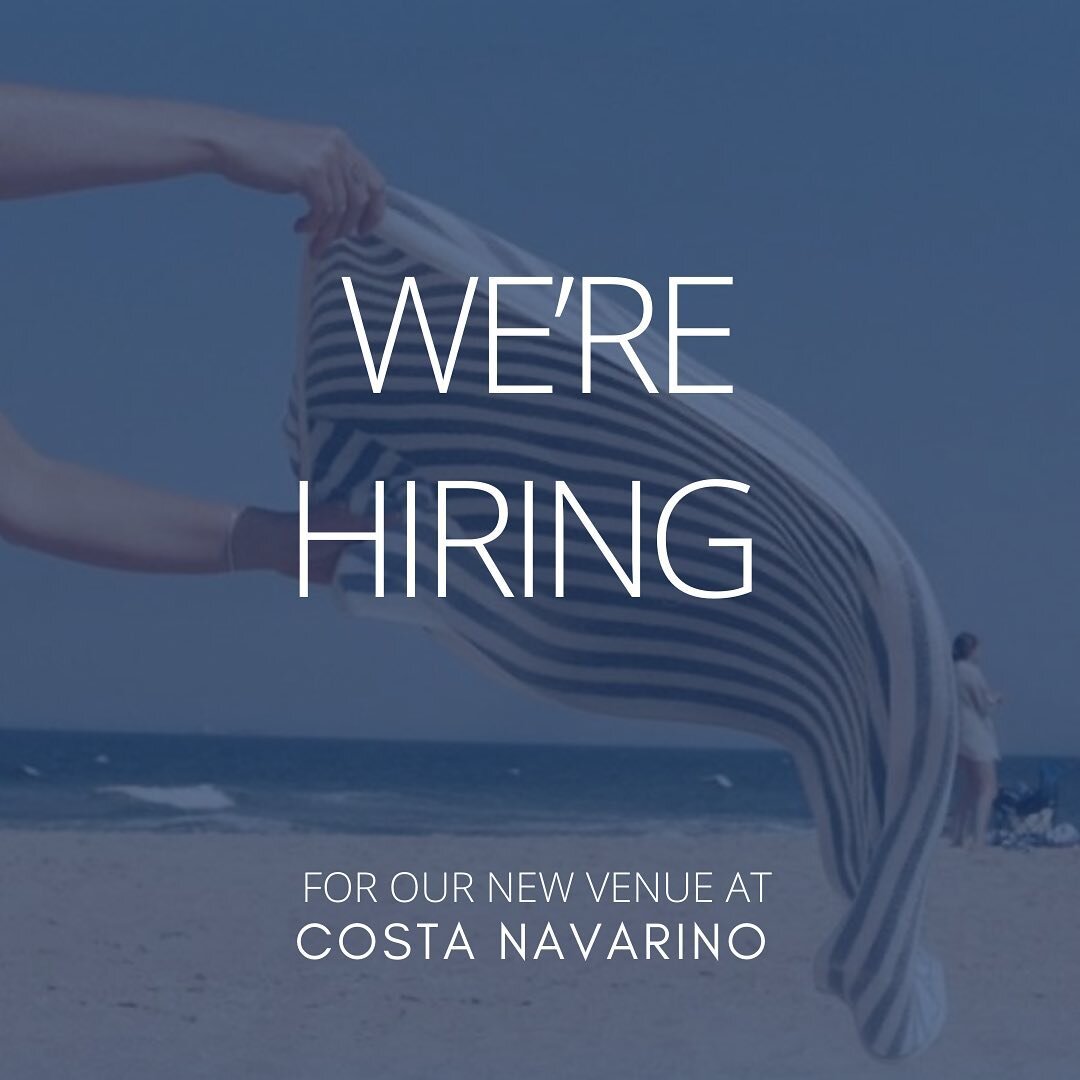 WE&rsquo;RE HIRING for our new venue at @costanavarino

Swipe right to see all available positions.

Submit your CV to work@moraitisbeach.com