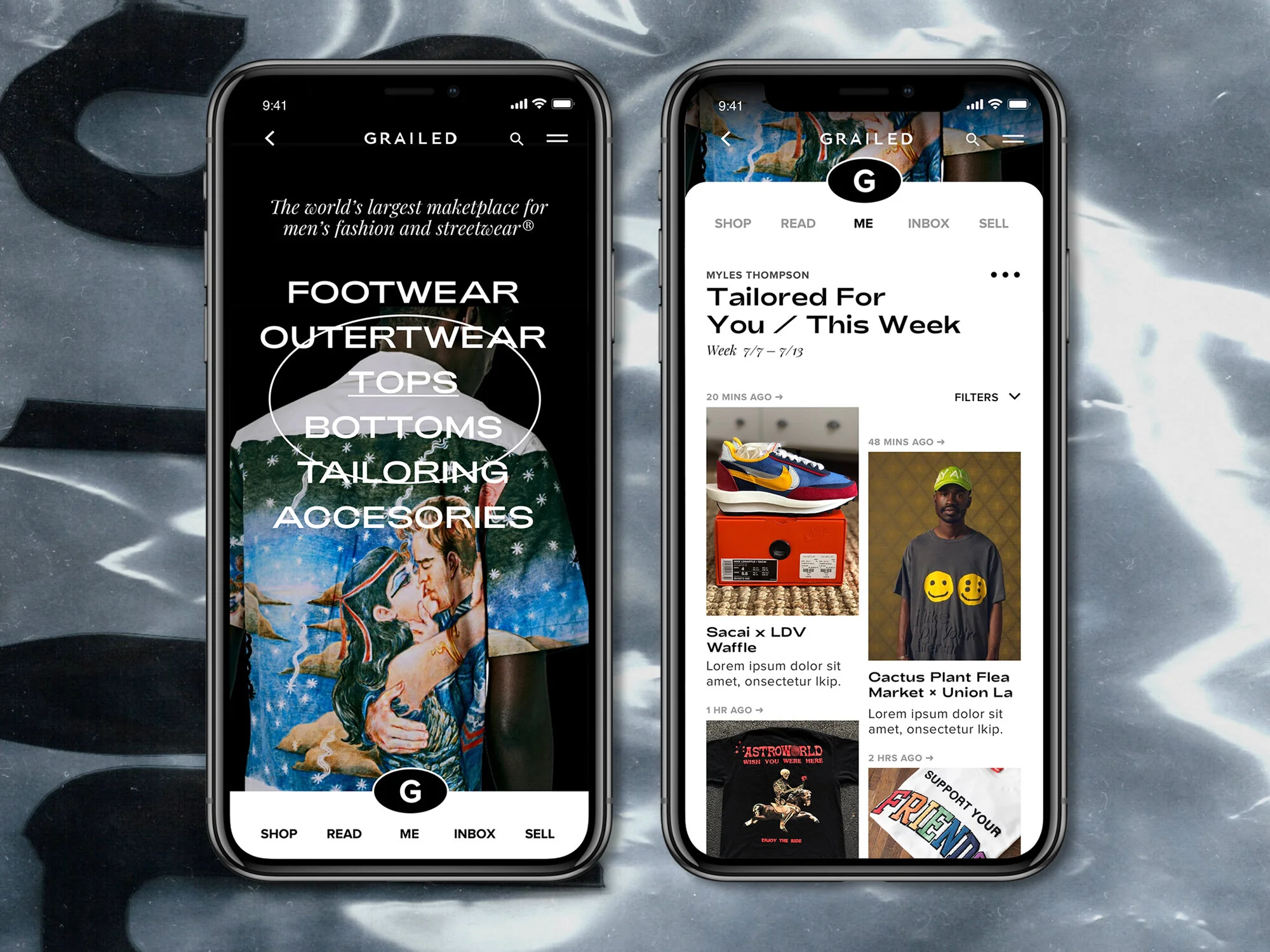 Grailed Mobile App Redesign Concept — Menu & Feed / Visual Identity, Product Design