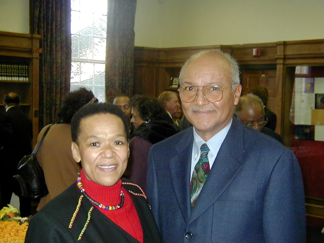Honorable Sheila Sisulu, former South African Ambassador to the United States, and the Founding Director of the South African Research and Archival Project Distinguished Professor Dr. Joseph E. Harris. Photo taken in the Founders Library Browsing Ro…
