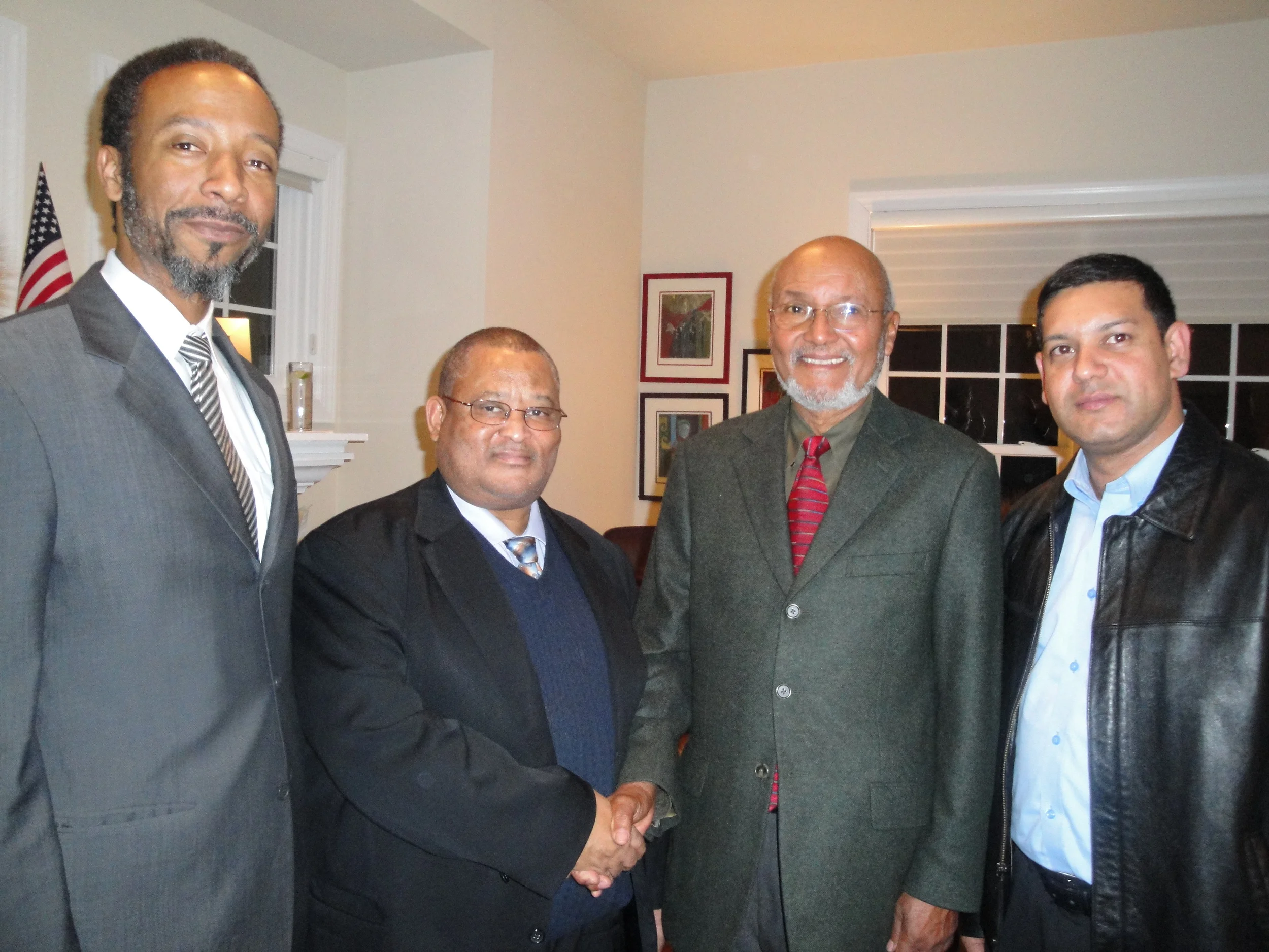 At the farewell celebration for South African Ambassador Welile Nhlapo (2nd from right) with Distinguished Professor Dr. Joseph E. Harris (3rd from right), and former South African Political Officer and my dear friend Tyrone Gunnie. At the home of D…