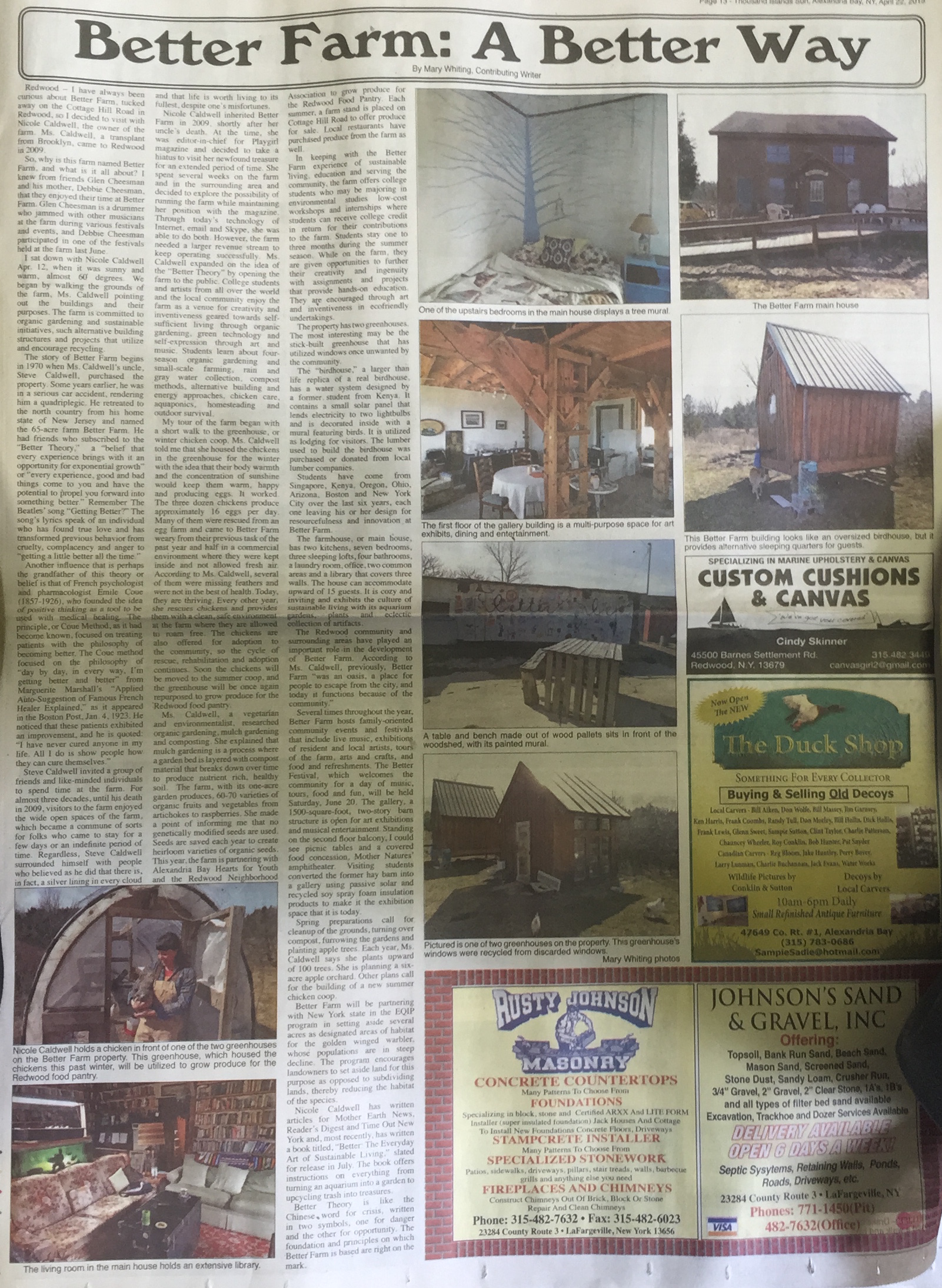 Happy Earth Day! Better Farm Featured in Thousand Islands Sun ...
