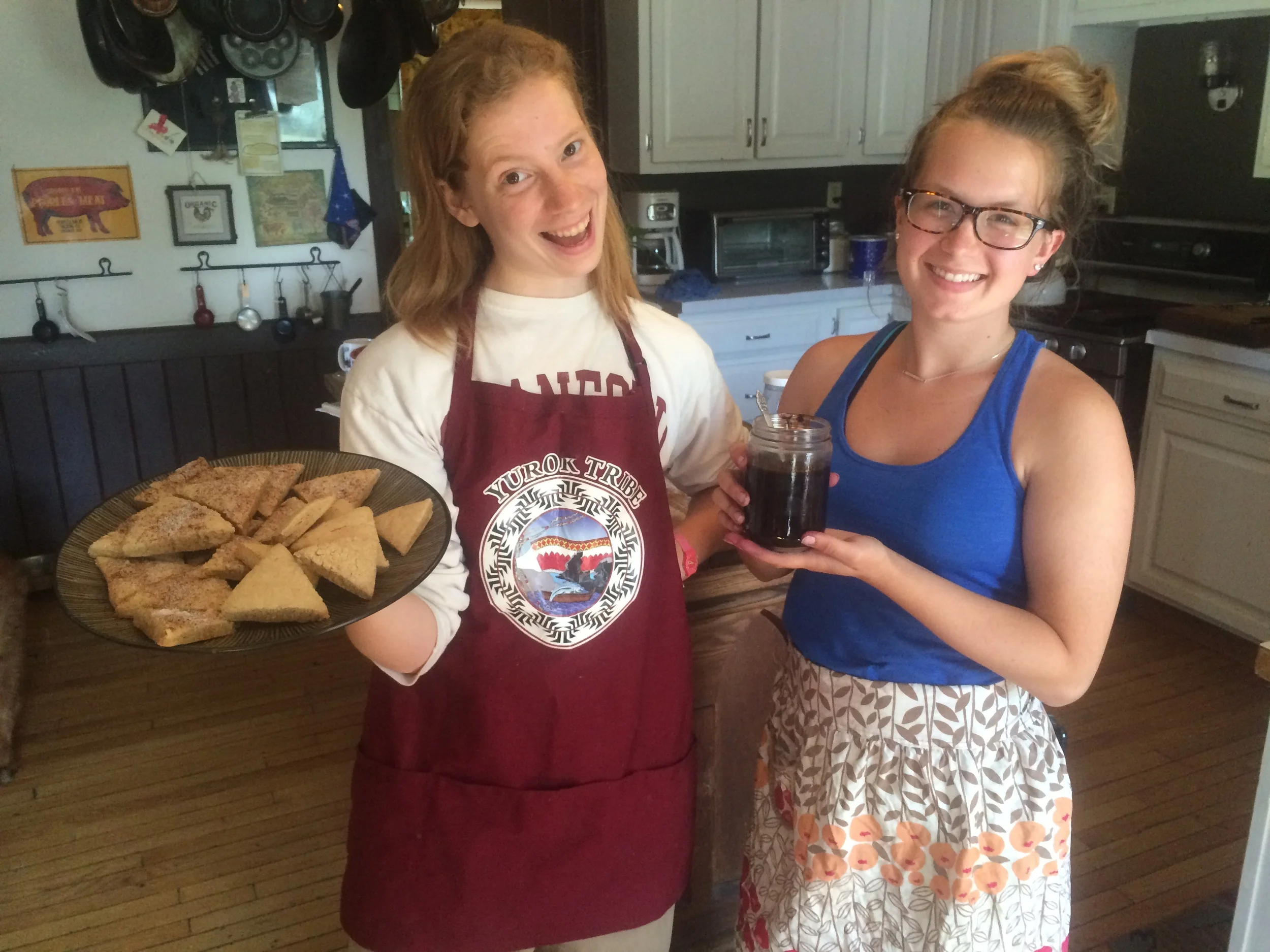 Shay (left) and Rachel show off their scones and elderberry jam.