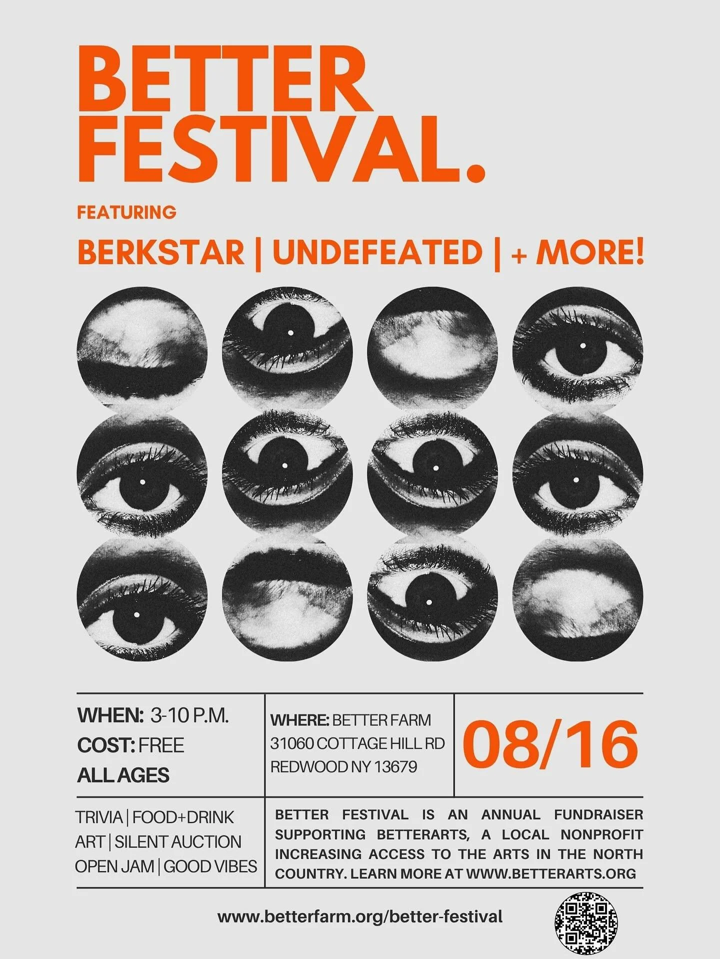Better Festival returns Aug 16! 

This event is FREE and OPEN TO THE PUBLIC!! Festivities start at 3&mdash;come early to enjoy food, drinks, art, merch, a couple of rounds of trivia, and a few surprises! 

All $$ raised at the event will support our 