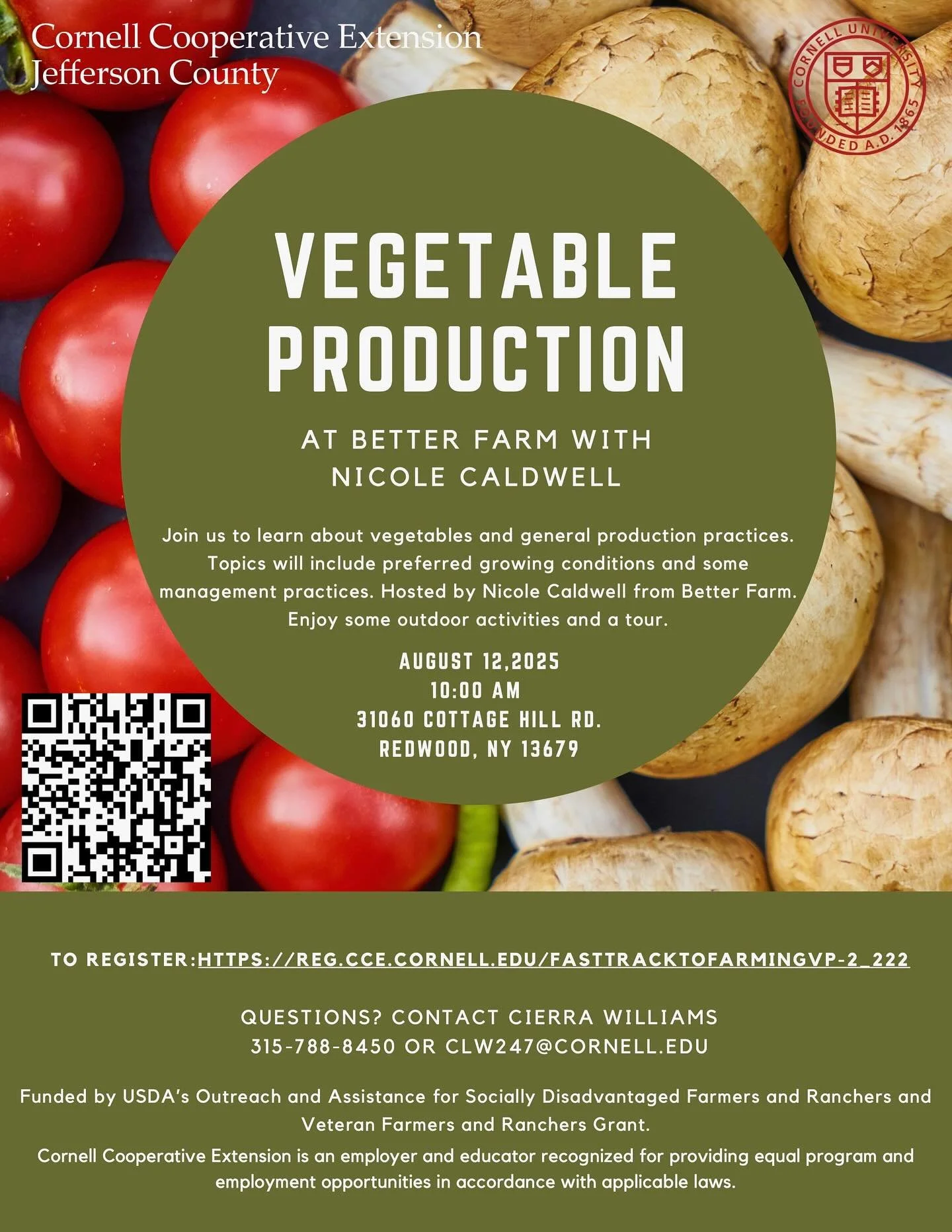 Join us for a free beginners&rsquo; course on growing produce at 10 a.m. Tuesday, August 12. Sign up at http://bit.ly/3ZY18cu

Thanks to Cornell Cooperative Extension of Jefferson County for this partnership!