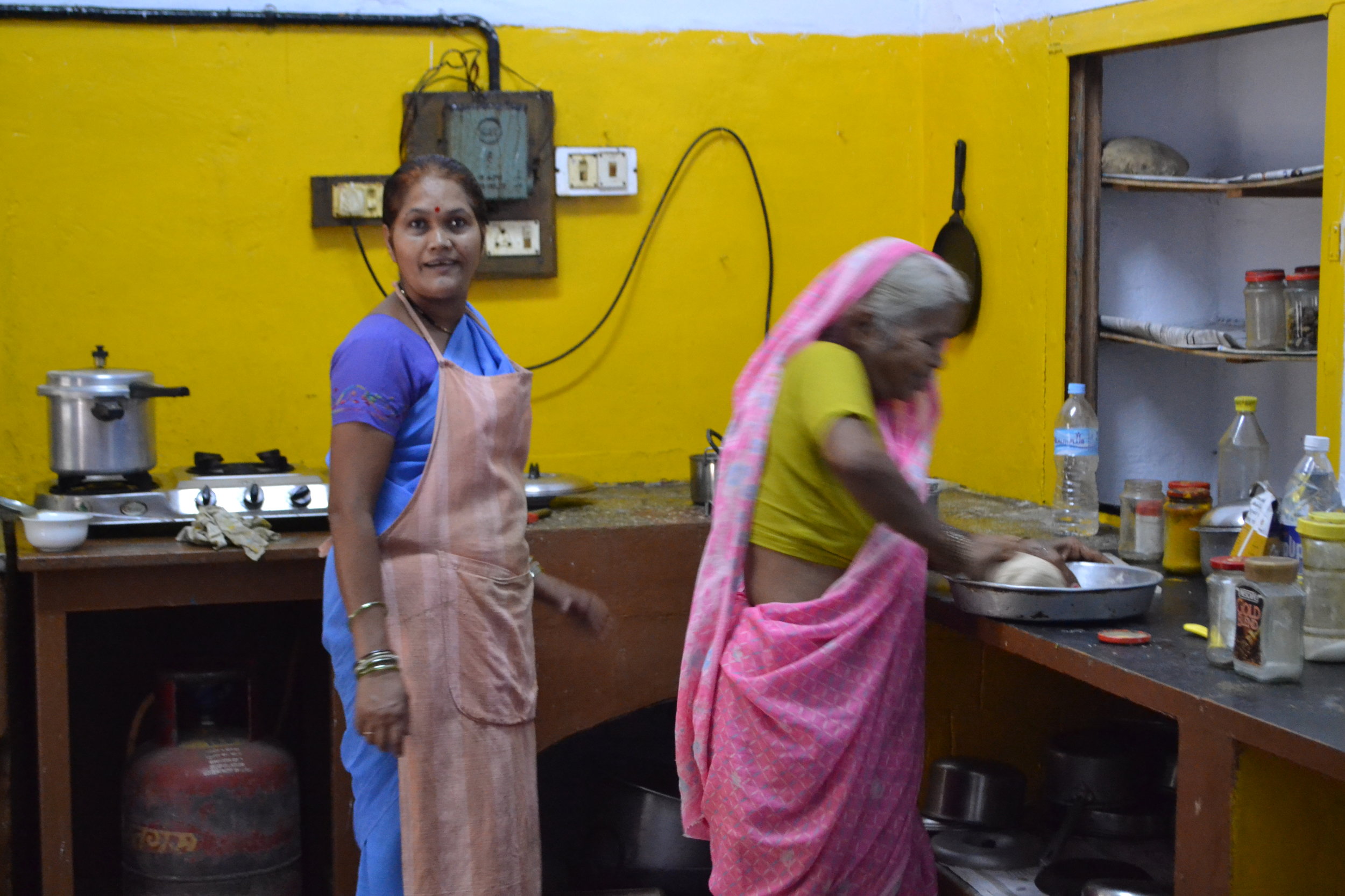 The ladies in the Guest House, making chapatis.