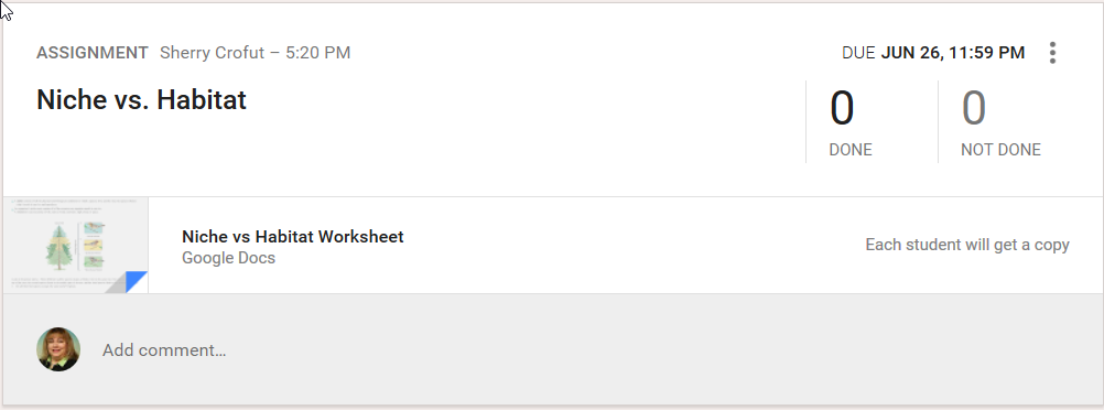 Since I have no actual students enrolled in this class at this time, it assigned it to 0 students.