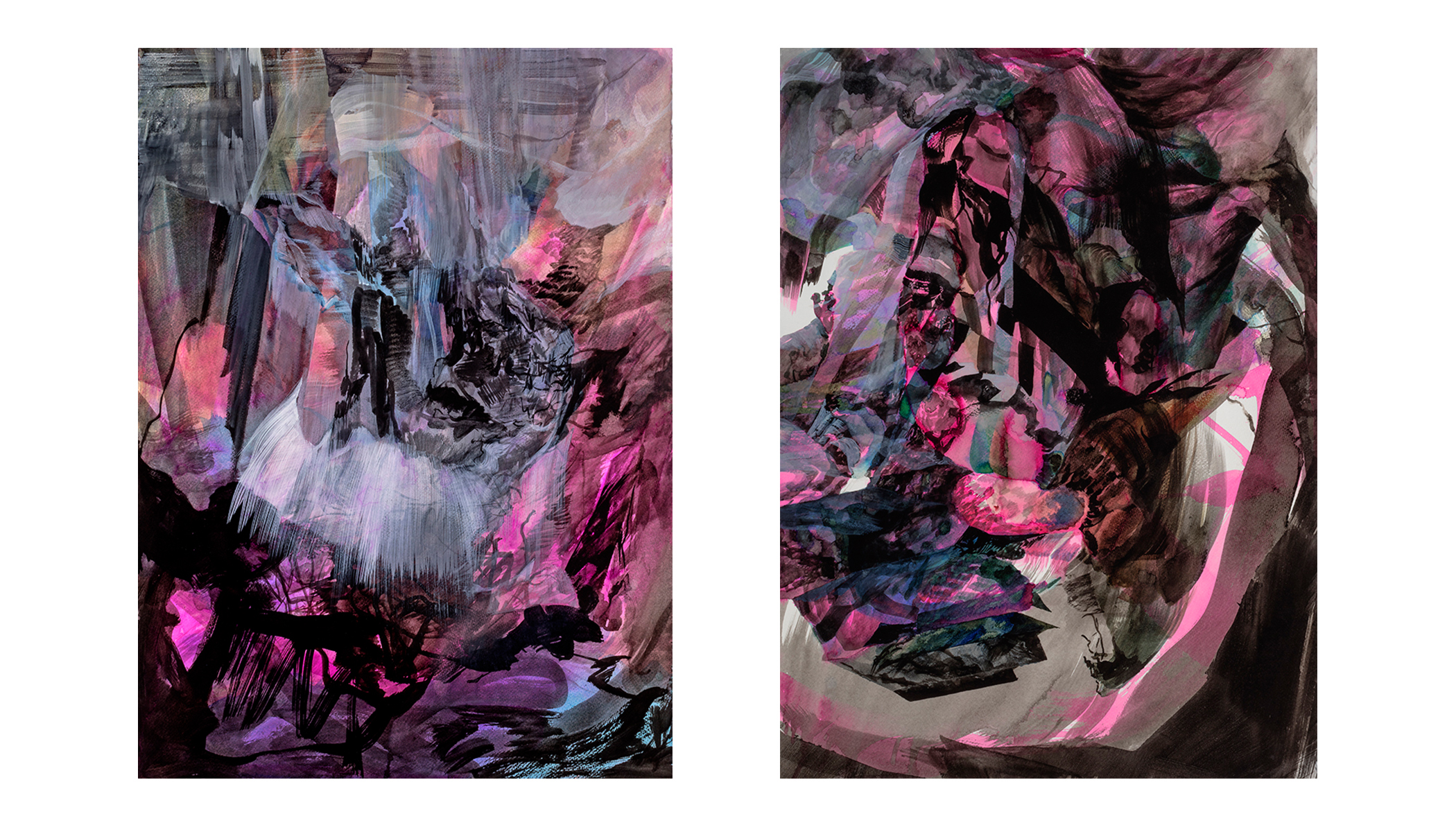   Scylla and Charybdis - diptych , 2015   watercolour and ink on paper  30" x 44" 