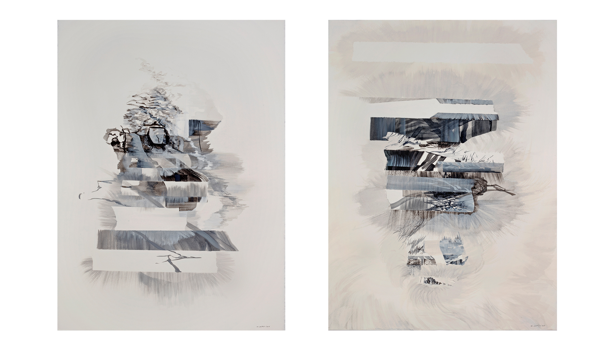   Vestiges and Thieveries - diptych, 2015    watercolour and ink on paper  30" x 44" 