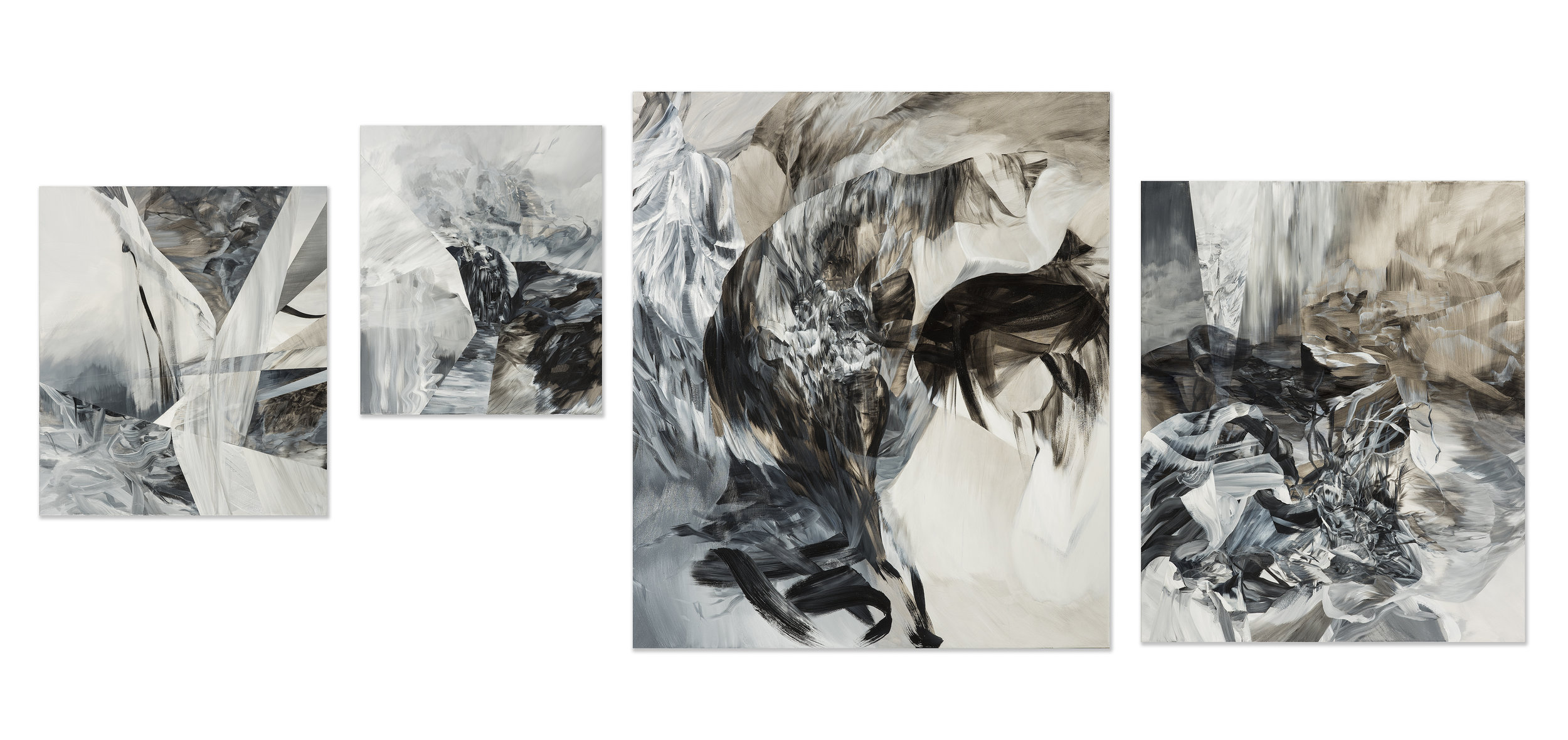   Assembly of Deliriums - Quartet , 2015  acrylic on canvas  84" x 216 