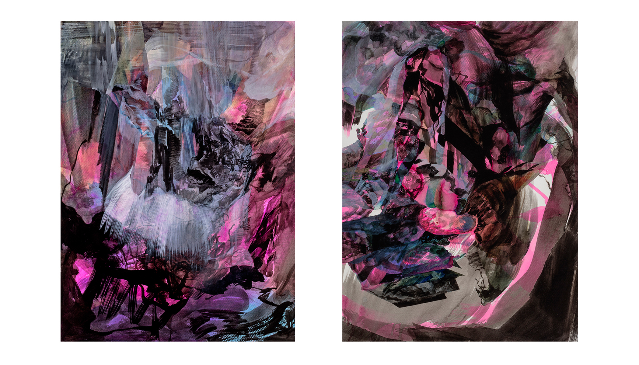   Scylla and Charybdis - diptych , 2015     watercolour and ink on paper  30" x 44" 