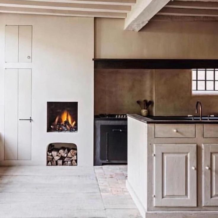 Fire space in a rustic kitchen