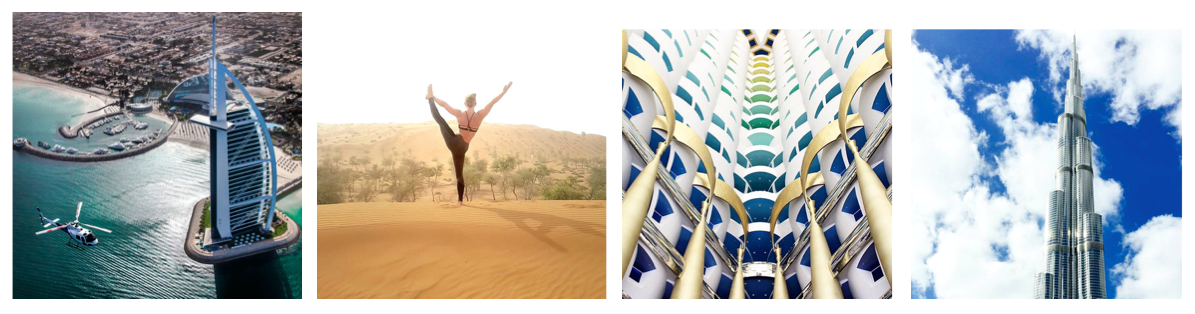 Photos Sources from left to right: Visit Dubai, Visit Dubai, Visit Dubai and burjkhalifa Instagram pages