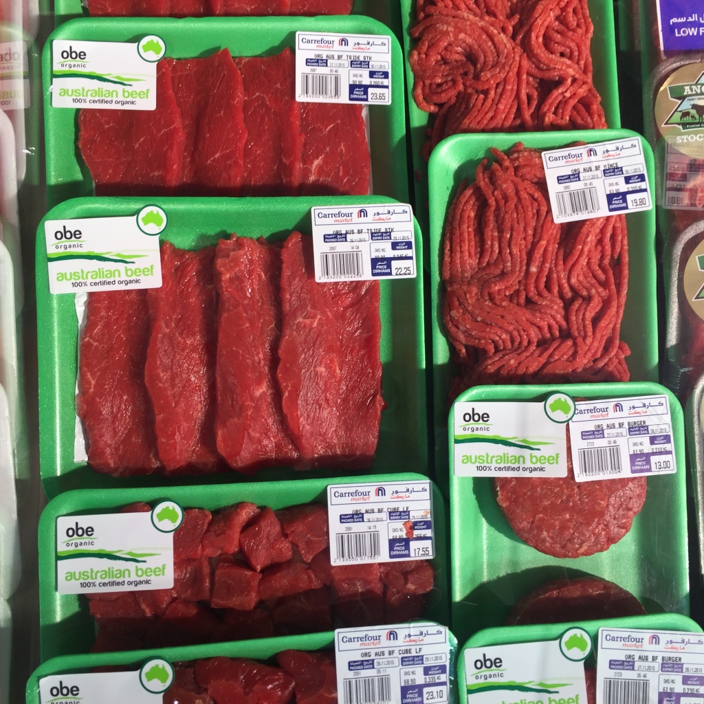 OBE Organic beef inside a Carrefour UAE store